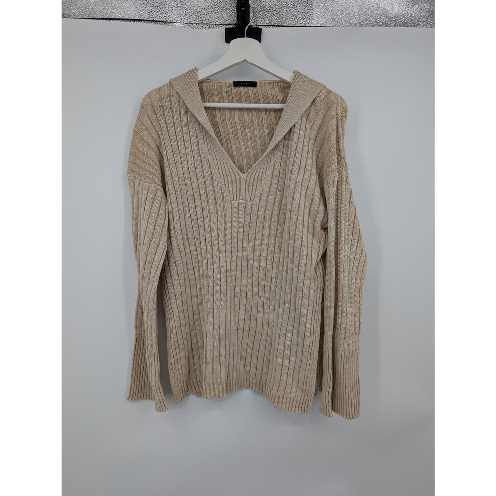 J Crew Relaxed Cotton-Linen Blend Collared Sweater #BH457 Women's L Tan Cozy **